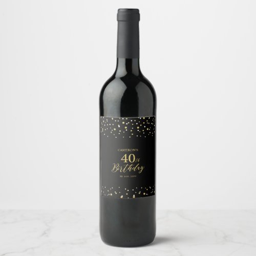 Forty Gold  Black Confetti 40th Birthday Party Wine Label