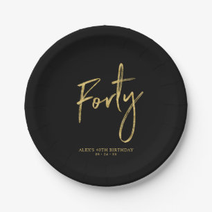 Forty   Gold & Black Lettering 40th birthday Paper Plates