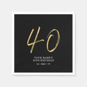 Forty Gold & Black Lettering 40th Birthday Party Napkins