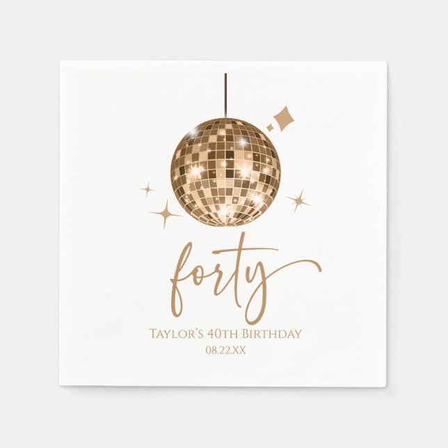 Forty Gold Disco Ball 40th Birthday Party Napkins (Front)