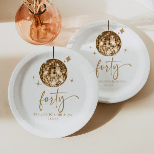 Forty Gold Disco Ball 40th Birthday Party Paper Plates