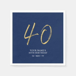 Forty Gold & Navy Blue Lettering 40th Birthday Napkins