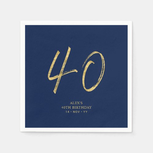 Forty  Gold  Navy Blue Lettering 40th Birthday Napkins