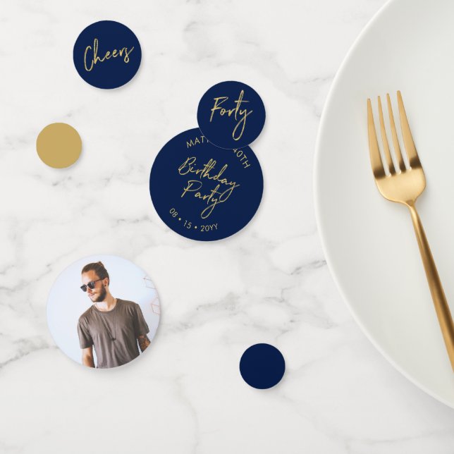 Forty | Gold & Navy Modern 40th Birthday Party Confetti (Group)