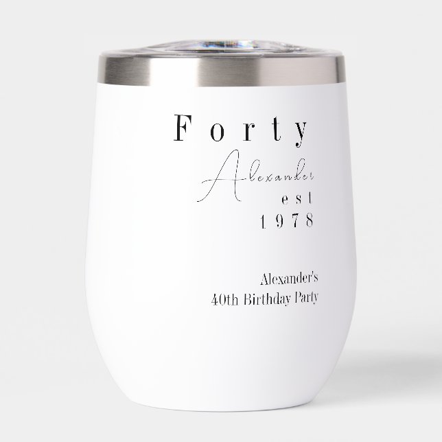 Forty Minimal 40th Birthday Party Favor Thermal Wine Tumbler (Front)