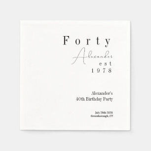 Forty Minimal 40th Birthday Party Napkins