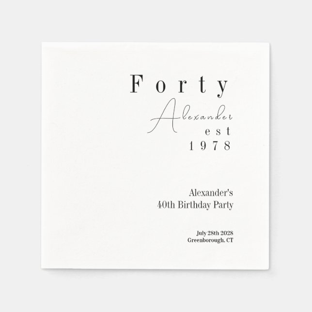 Forty Minimal 40th Birthday Party Napkins (Front)