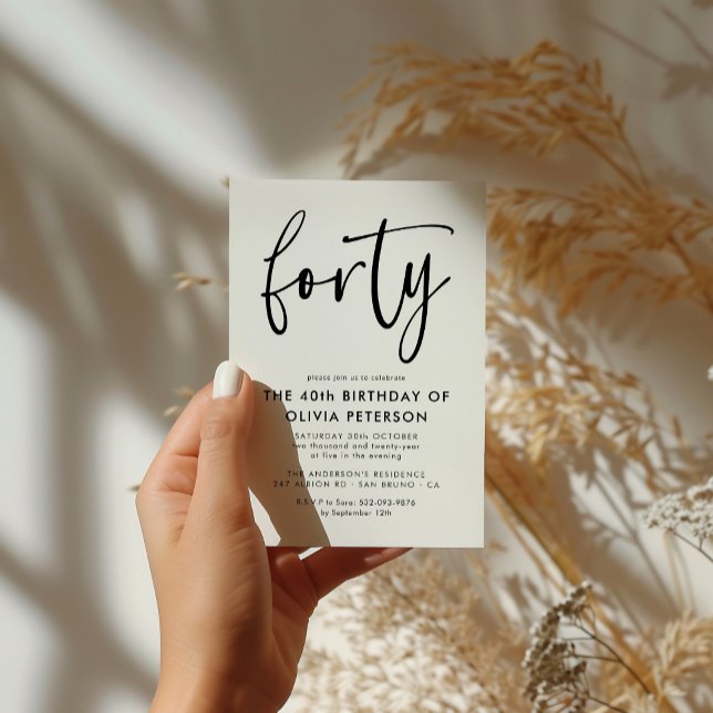 Forty | Modern 40th Black & White Birthday Party Invitation Postcard (Creator Uploaded)