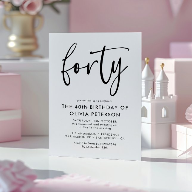 Forty | Modern 40th Black & White Birthday Party Magnetic Invitation (Creator Uploaded)