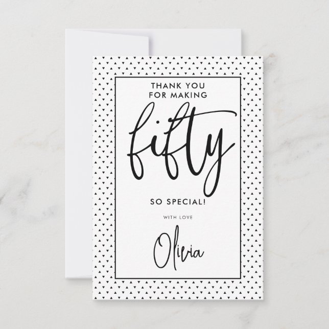 Forty | Modern 50th Black & White Birthday Script Thank You Card (Front)