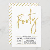 Forty | Modern Gold 40th Birthday Party Invitation (Front/Back)