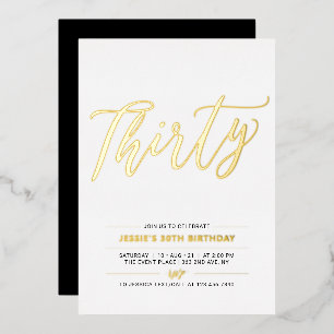 Forty   Modern Gold & Black 30th Birthday Party Foil Invitation
