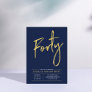 Forty | Modern Gold & Blue 40th Birthday Party Invitation