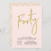 Forty | Modern Gold & Pink 40th Birthday Party Invitation (Front/Back)