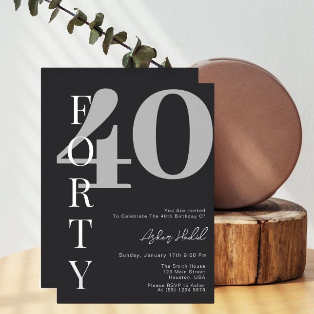 Forty | Modern Silver & White 40th Birthday Party Foil Invitation (Creator Uploaded)