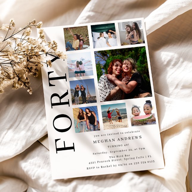 Forty Photo Collage 40th Birthday Party Invitation (Creator Uploaded)