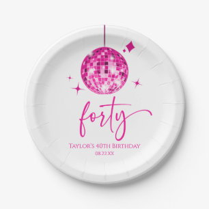 Forty Pink Disco Ball 40th Birthday Party Paper Plates