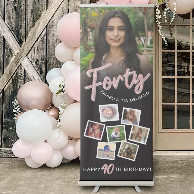 Forty pink glitter black Birthday party 8 photos  Retractable Banner (Creator Uploaded)