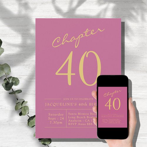 Forty Pink Gold 40th Birthday Party Invitation