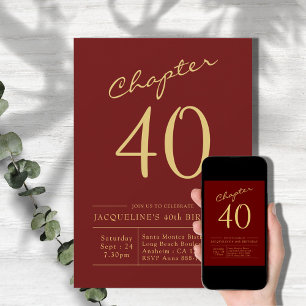 Forty Red Gold 40th Birthday Party Invitation