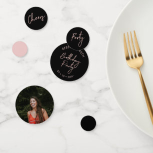 Forty Rose Gold & Black Modern 40th Birthday Confetti