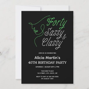 Forty Sassy & Classy Black 40th Birthday Party Invitation
