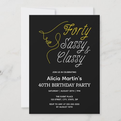 Forty Sassy  Classy Gold Black 40th Birthday  Invitation