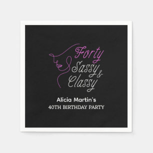 Forty Sassy & Classy Pink Black 40th Birthday Napkins