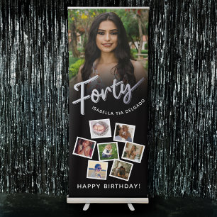 Forty silver black 40th Birthday party 8 photos R Retractable Banner