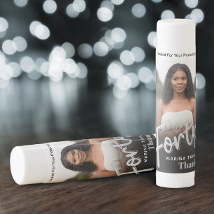 Forty silver colored script photo birthday favor lip balm