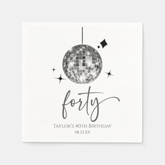 Forty Silver Disco Ball 40th Birthday Party Napkins (Front)