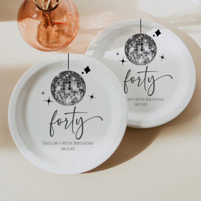 Forty Silver Disco Ball 40th Birthday Party Paper Plates (Creator Uploaded)