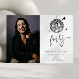 Forty Silver Disco Ball Photo 40th Birthday Party Invitation