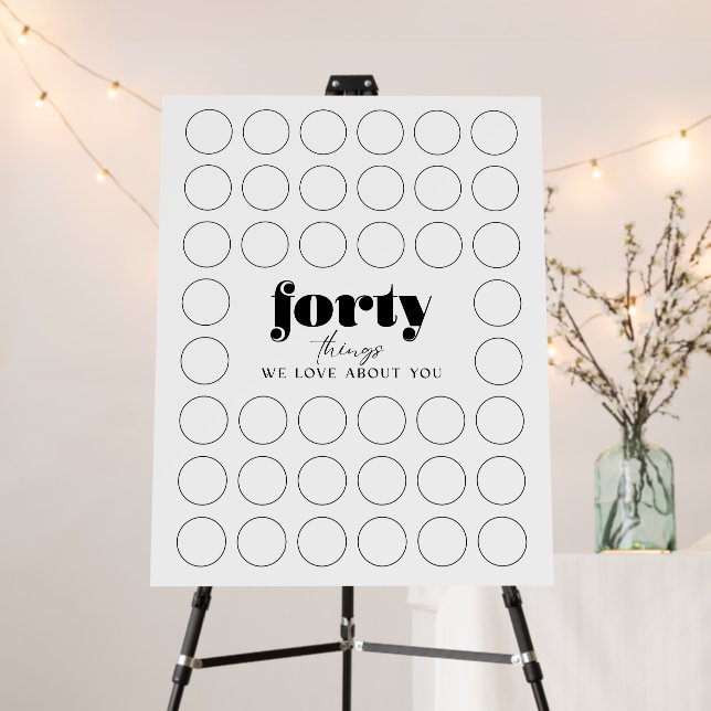 Forty things we love, 40th birthday Welcome Sign (In Situ (Stand))