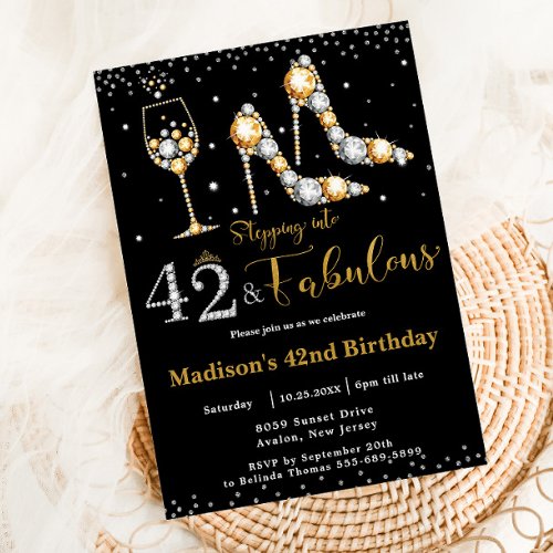 Forty Two  Fabulous High Heel Bubbly 42 Birthday Invitation