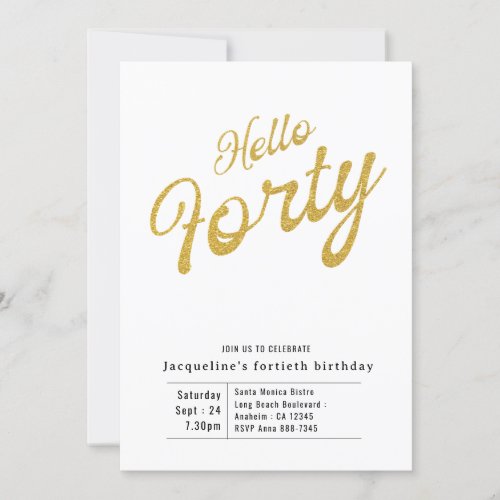 Forty White And Gold Modern 40th Birthday