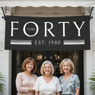 Forty Years 40th Birthday Party Black Banner