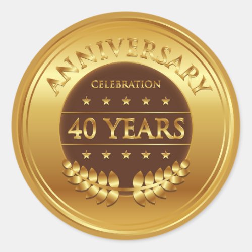 Forty Years Anniversary Celebration Gold Medal Classic Round Sticker