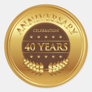 Forty Years Anniversary Celebration Gold Medal Classic Round Sticker