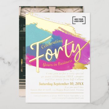 Forty Years Business Anniversary Gold Art Foil Invitation by Mylittleeden at Zazzle