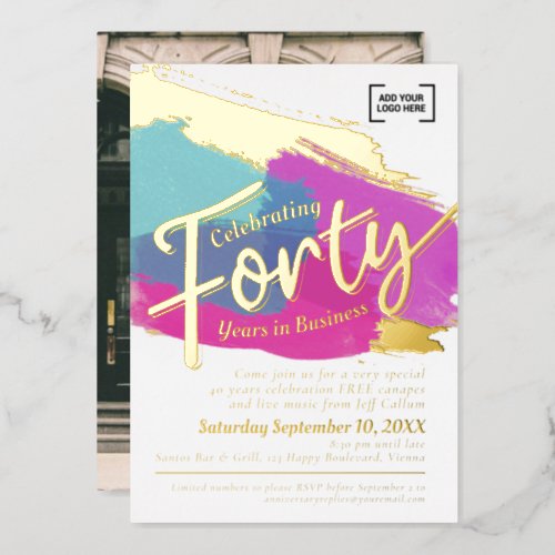 Forty years business anniversary gold art foil invitation