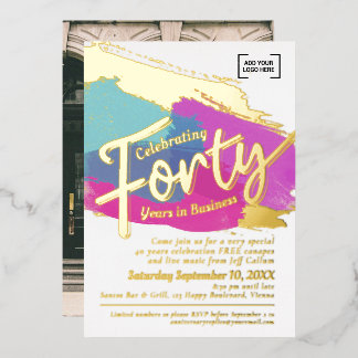 Forty years business anniversary gold art foil invitation