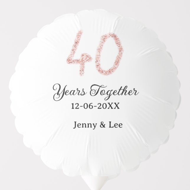 Forty years together black pink glitter bold lette balloon (Front)