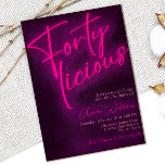 Fortylicious 40th Birthday Invitation<br><div class="desc">Minimalist invitation with Neon lights design and Fuschia Pink color were used on the the title to give the invitation a tantalizing look with dark violet granite like texture on the background to match.</div>