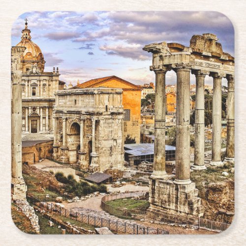 Forum Romanum per Orarium Square Paper Coaster