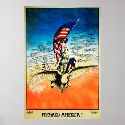 Forward America Lady Liberty  Eagle US World War Poster