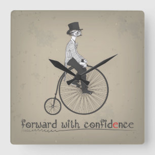 Forward with Confidence Vintage Bicycle Square Wall Clock