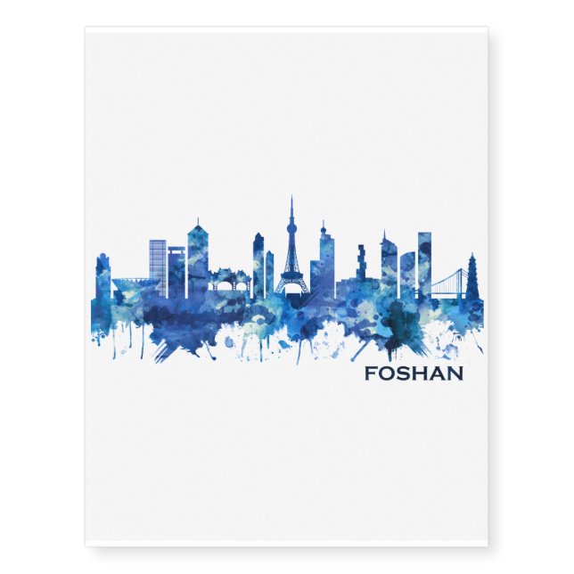 Foshan China Skyline Blue Temporary Tattoos (Front)