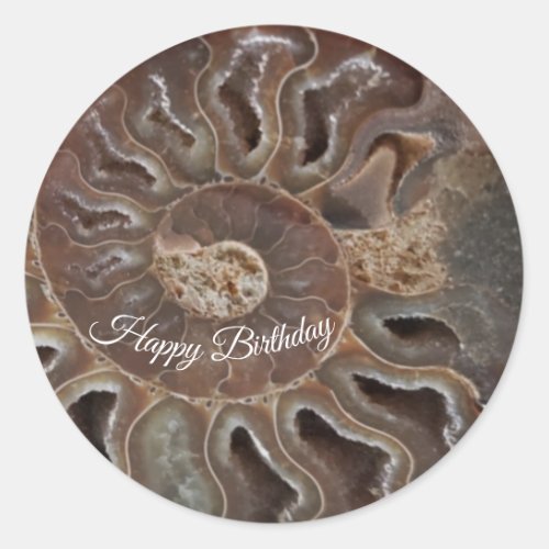  Fossil Ammonite Shell Happy Birthday Sticker