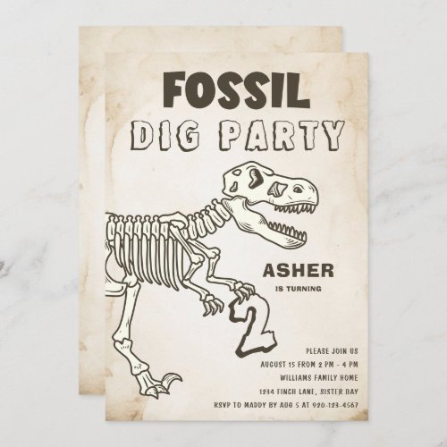 Fossil Dig Dinosaur Birthday Party Invitation